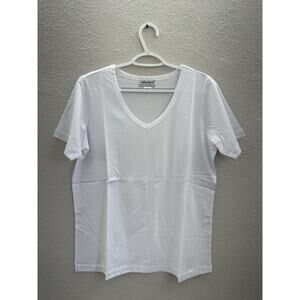Anthony Richards Womens Shirt Size XL White Short Sleeve Cotton V-Neck